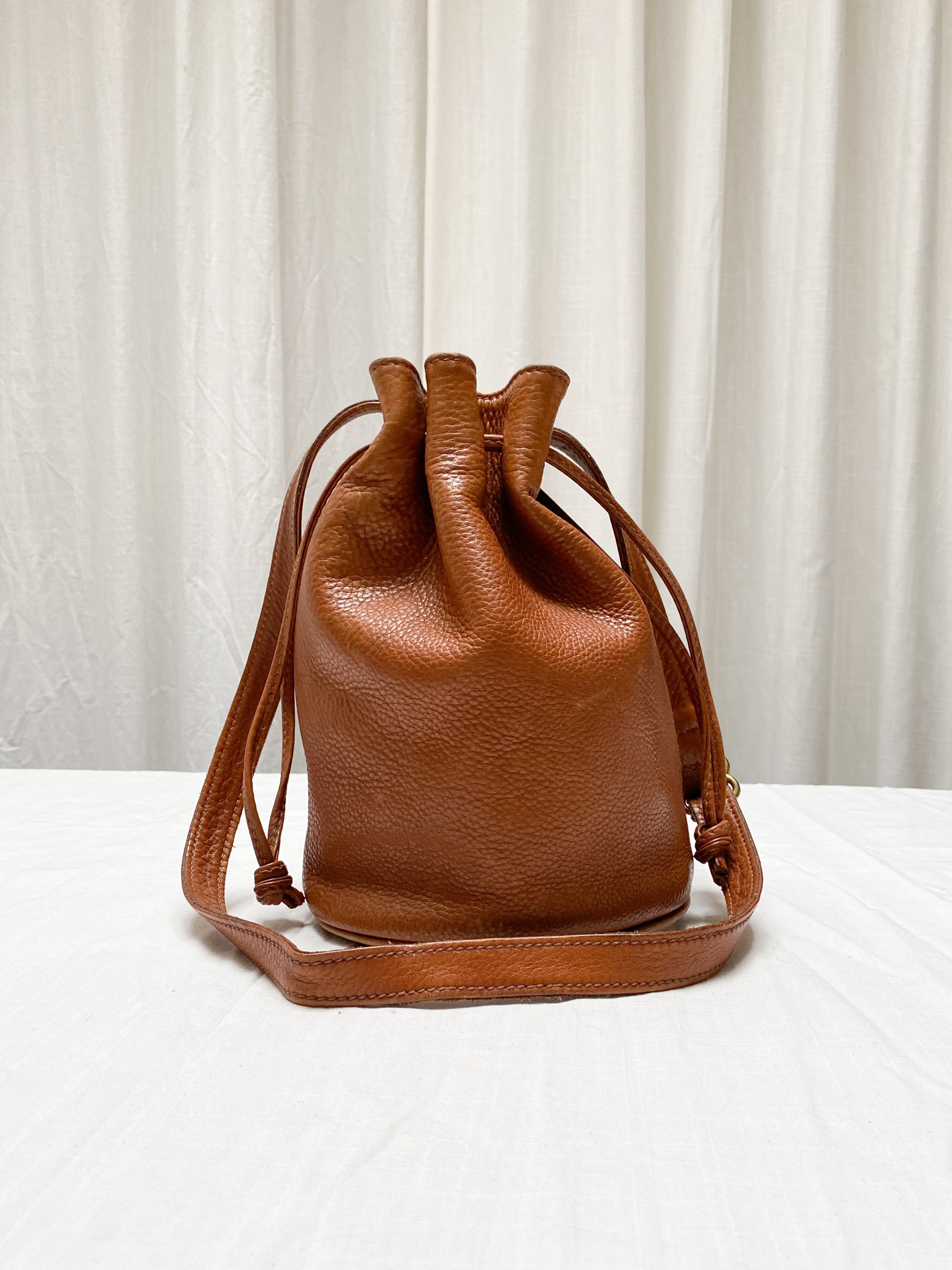 1980s Coach Sonoma Pebbled Leather Bucket Bag in Saddle Wayward Collection